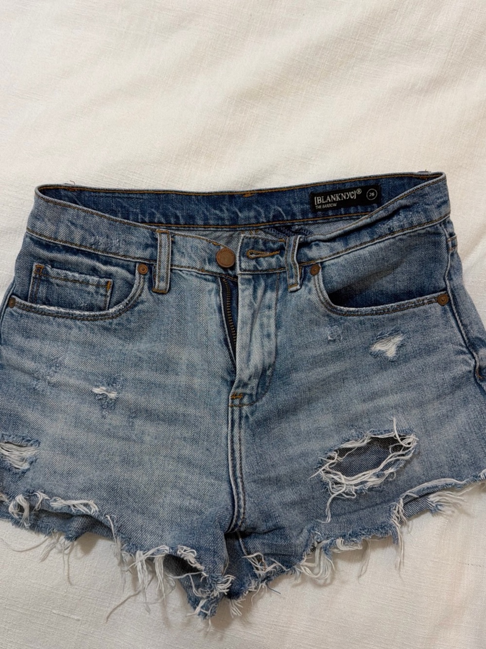 Blank NYC Light Blue Distressed High-Rise Jean Shorts